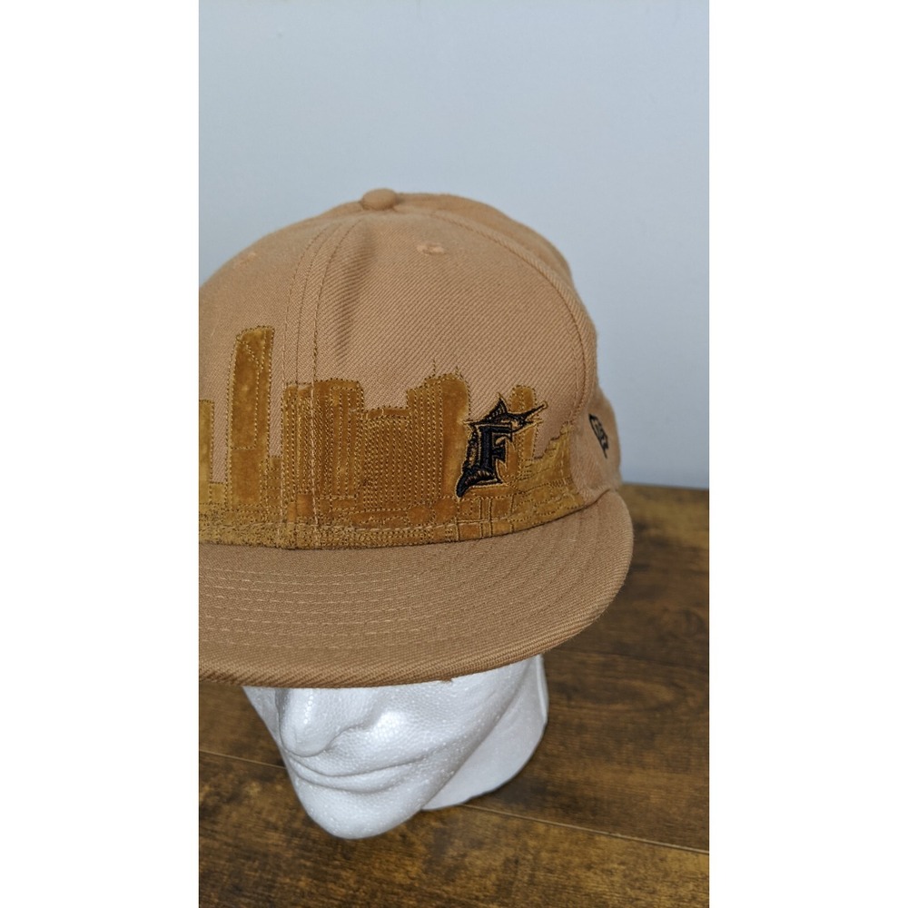 New Era 59FIFTY Florida Marlins Hat 7 3/4 Brown Fitted Cap Suede City Skyline ML - Picture 3 of 16